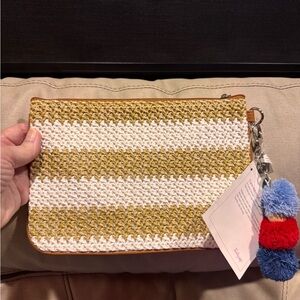 Striped Thirty-One Crochet Clutch with Pom-Pom Keychain NWT